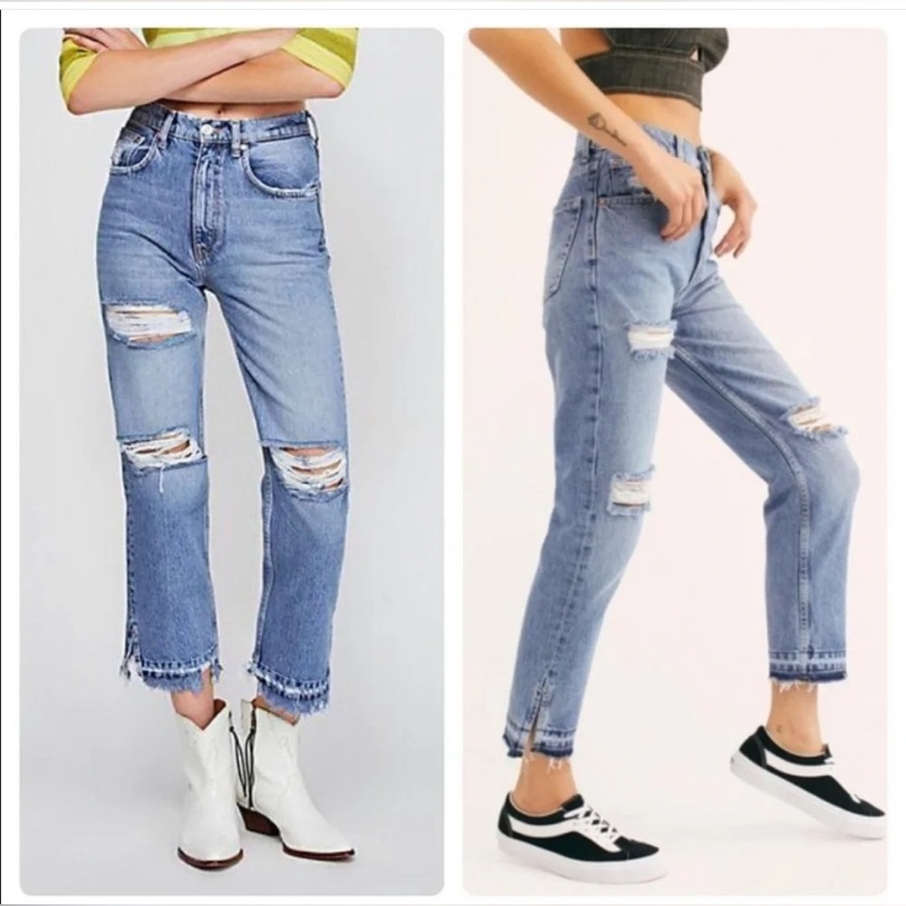 FREE PEOPLE Yosemite B High Rise Distressed Ripped Jeans 25 NWOT - Picture 1 of 11